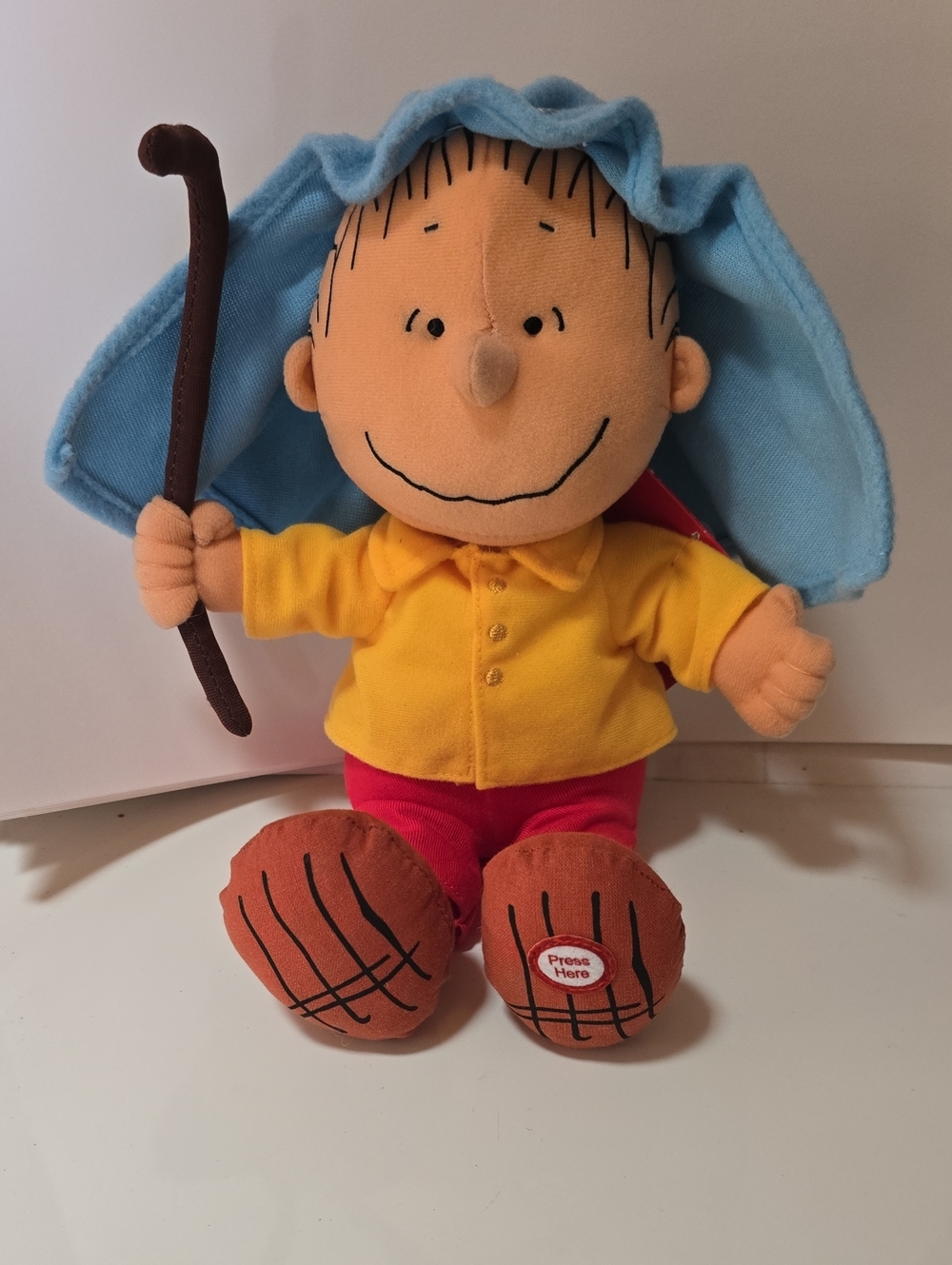 Hallmark LINUS PEANUTS Yellow & Blue Plush Character with Red Pants